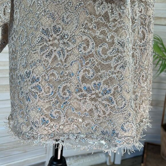 Corey Lynn Calter Anthropologie Metallic Lace Skater Mini Dress XS - Picture 7 of 13